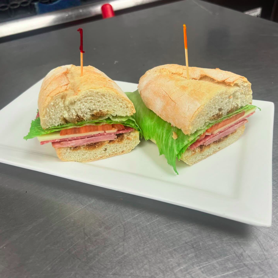 Italian sub sandwich plated at the counter